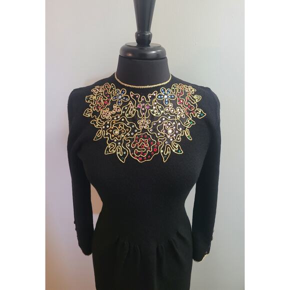 VTG Don Sayres Santana Knit Dress Size 4P (Wool‑Blend, Rhinestone Details) USA - Picture 6 of 14